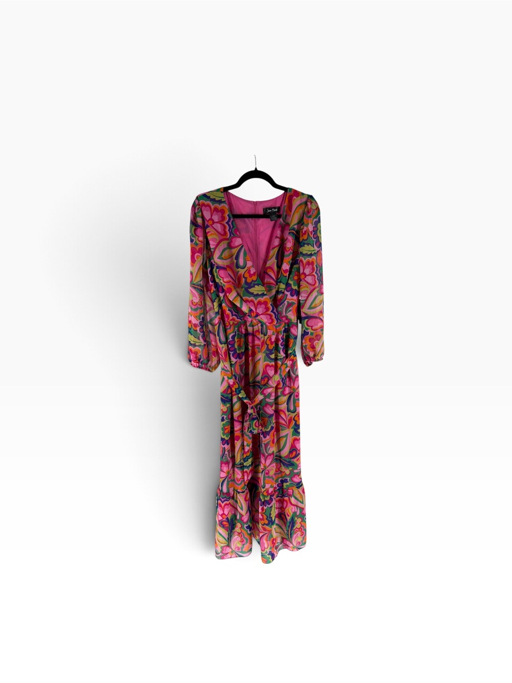 New Jessica Howard Floral V-Neck Long Sleeve Maxi Dress in Pink size 14 W - Picture 2 of 6